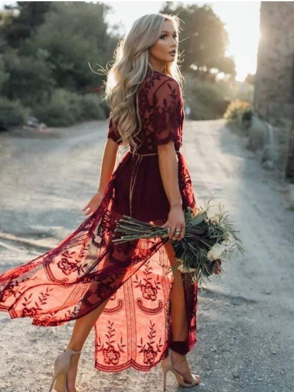 ELETER WOMEN’S BOHO LACE MAXI DRESS – ROMANTIC SHEER OVERLAY